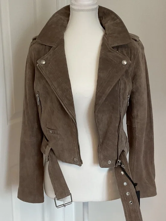 💐NWT💐 BLANKNYC Suede Moto Jacket Sand Stoner Beige Classic Genuine Leather - Picture 4 of 12